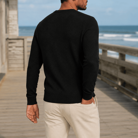 Textured Geometric Crew Neck Sweater - Harren Cole
