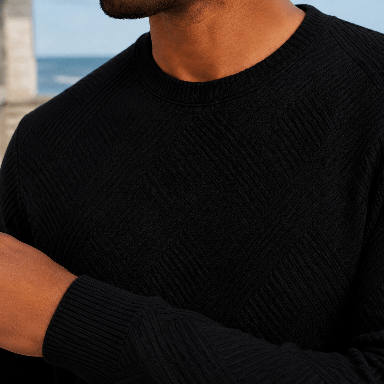 Textured Geometric Crew Neck Sweater - Harren Cole