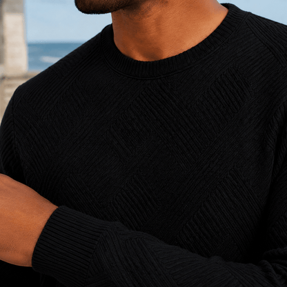 Textured Geometric Crew Neck Sweater - Harren Cole