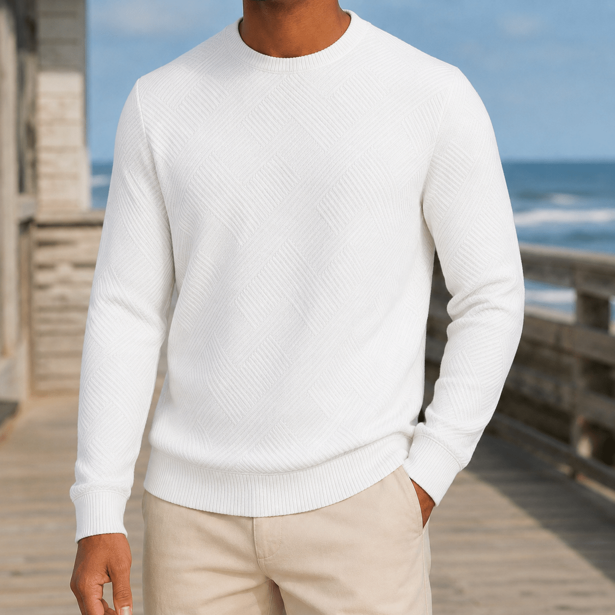Textured Geometric Crew Neck Sweater - Harren Cole