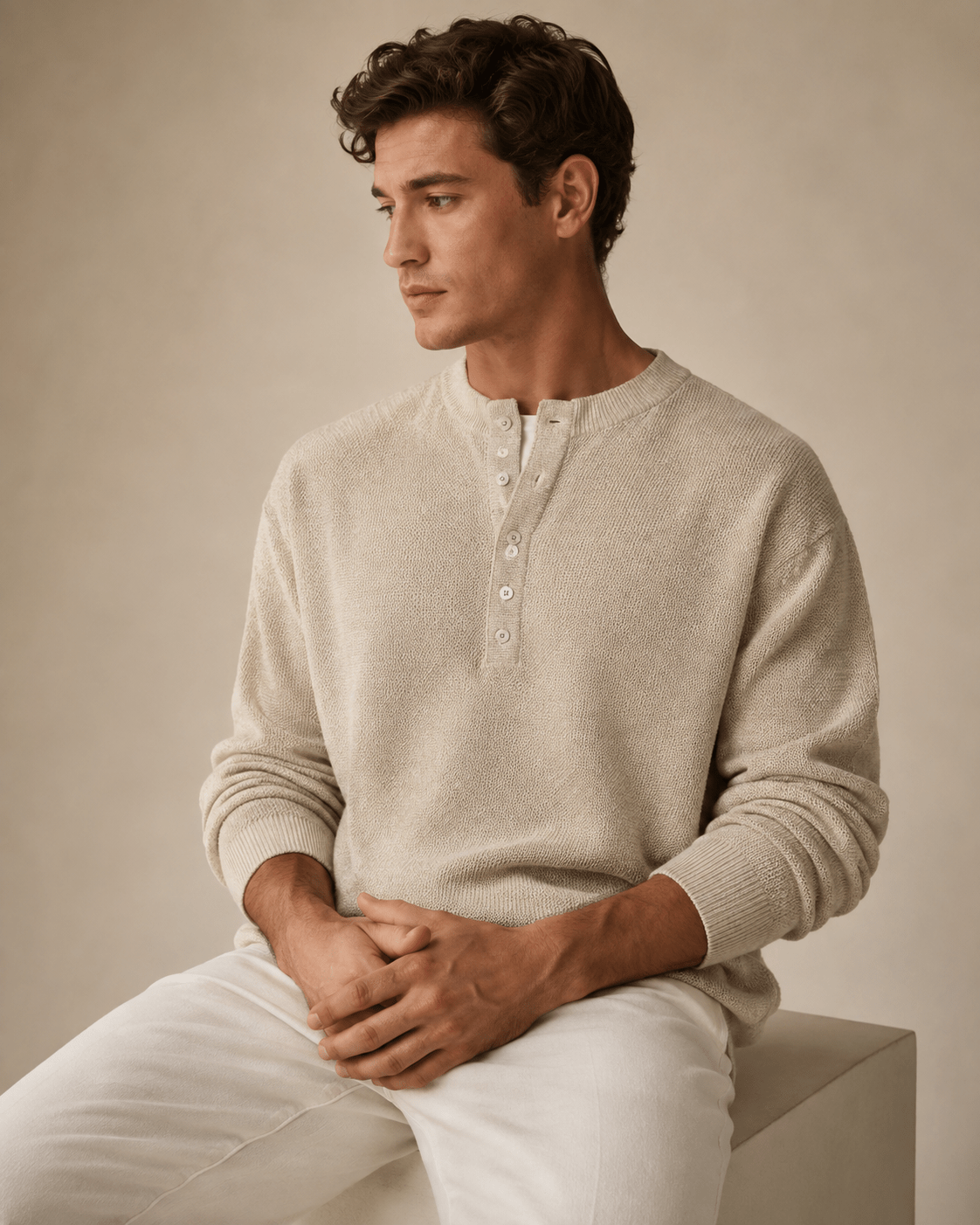 Textured Knit Henley Shirt - Harren Cole