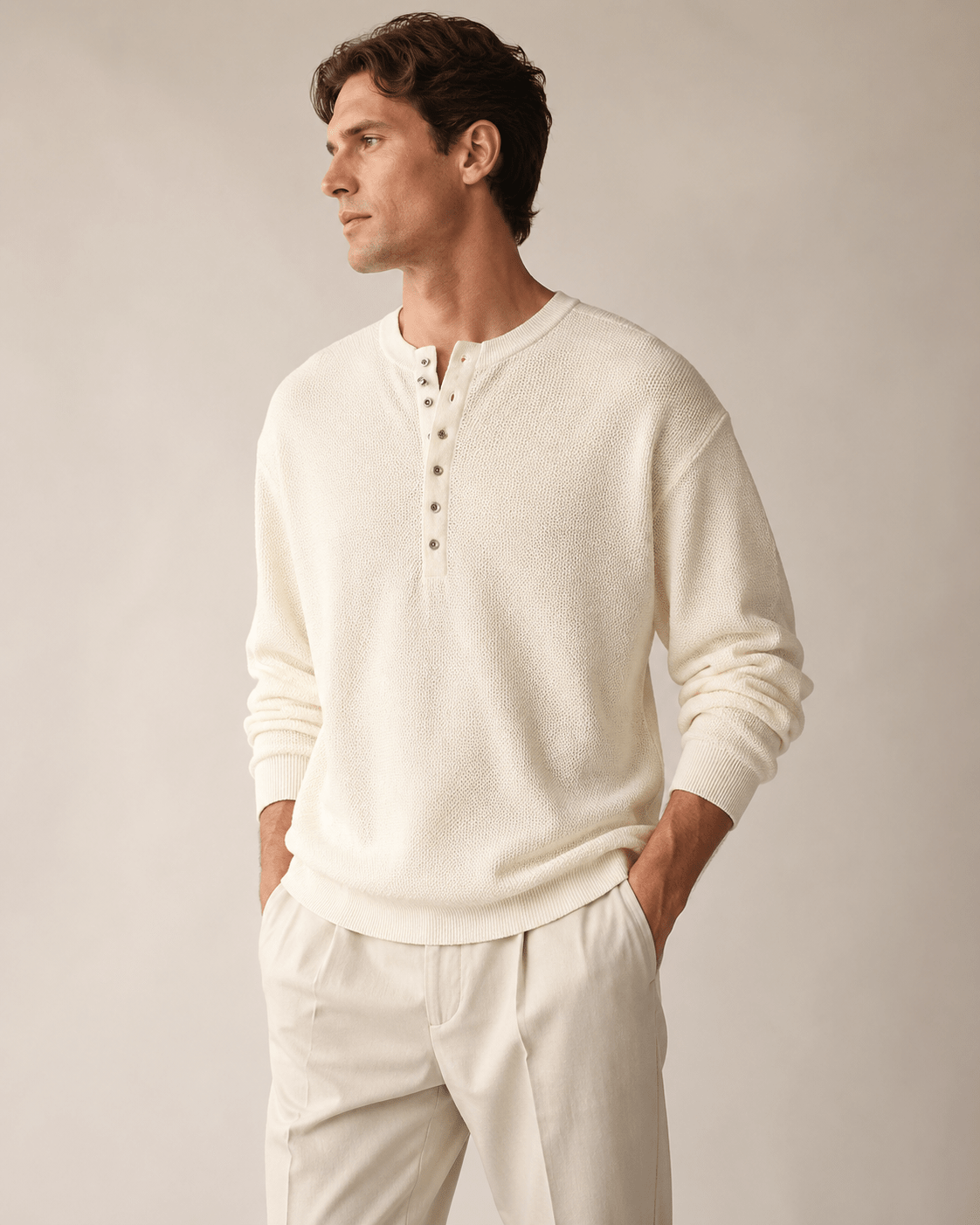 Textured Knit Henley Shirt - Harren Cole