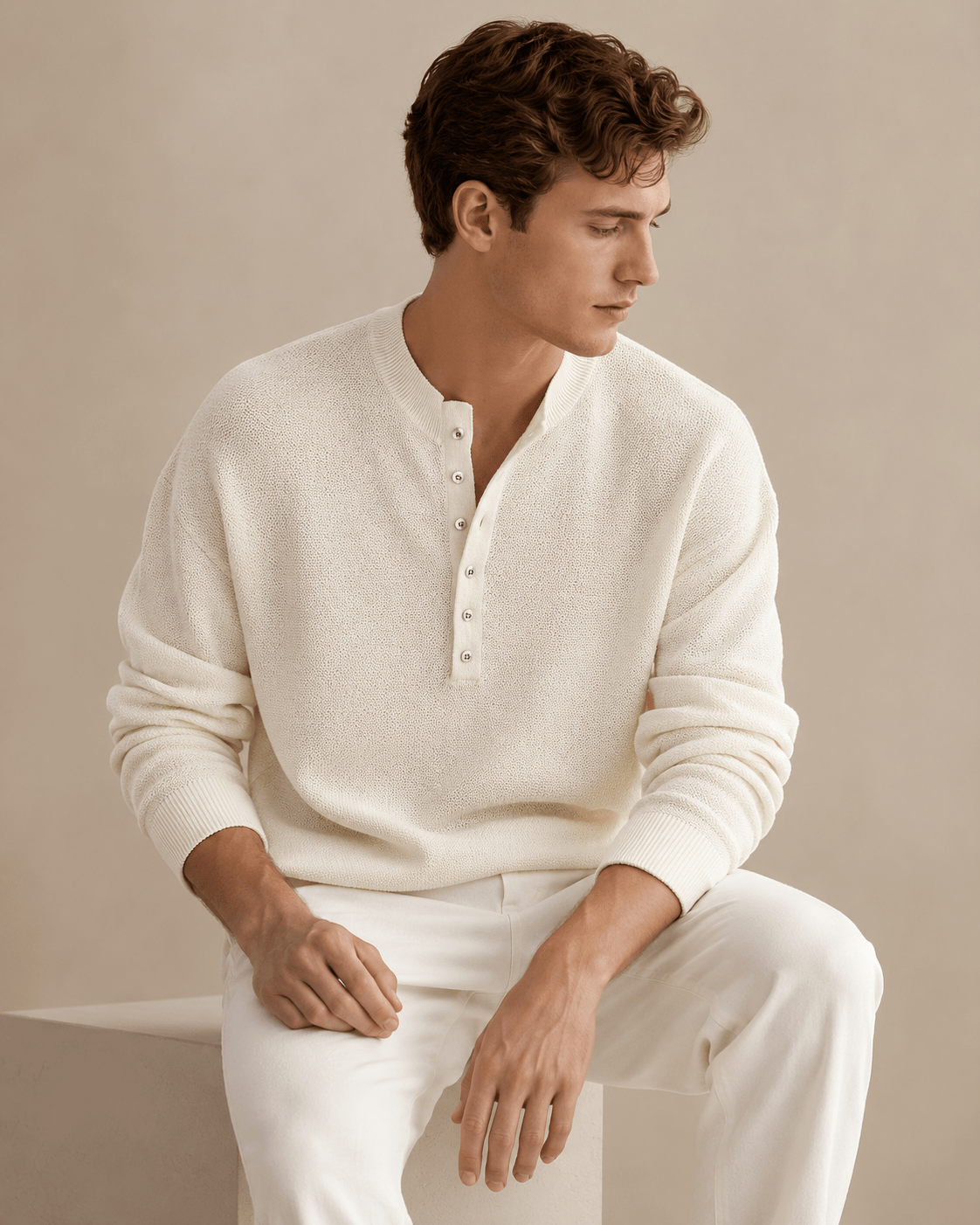Textured Knit Henley Shirt - Harren Cole