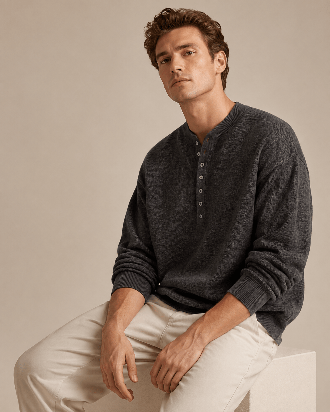 Textured Knit Henley Shirt - Harren Cole