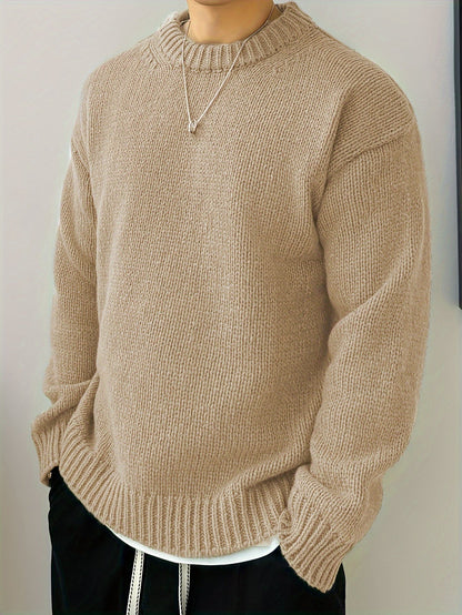 Textured Knit Oversized Crewneck Sweater - Harren Cole