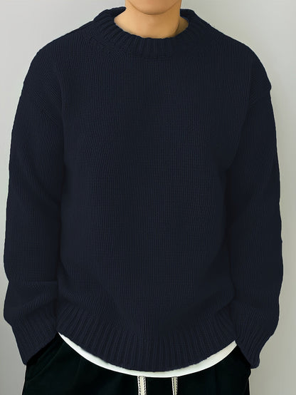 Textured Knit Oversized Crewneck Sweater - Harren Cole