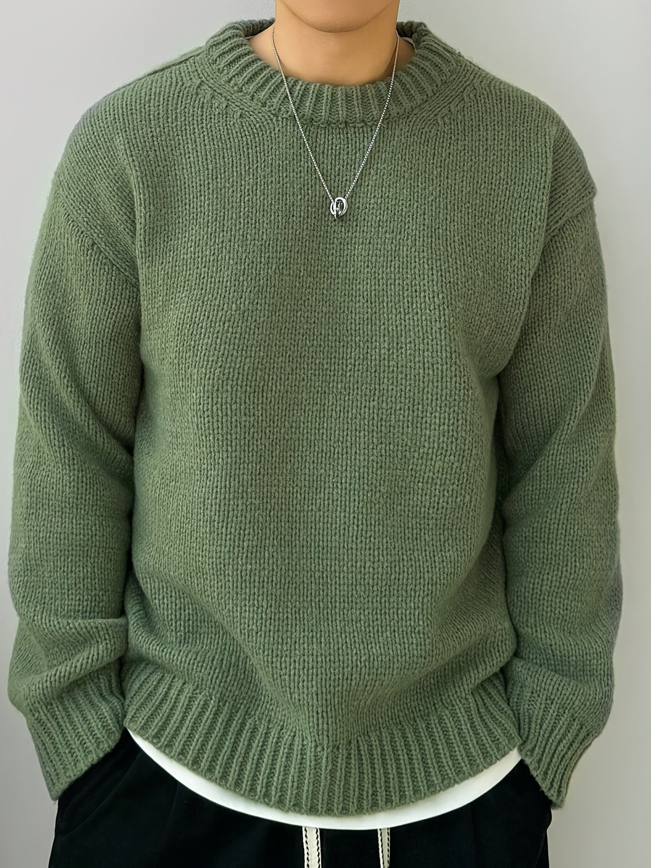 Textured Knit Oversized Crewneck Sweater - Harren Cole