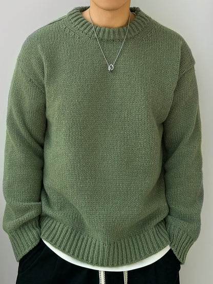 Textured Knit Oversized Crewneck Sweater - Harren Cole