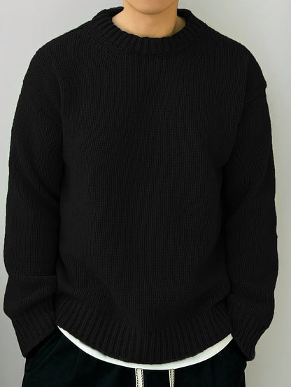 Textured Knit Oversized Crewneck Sweater - Harren Cole