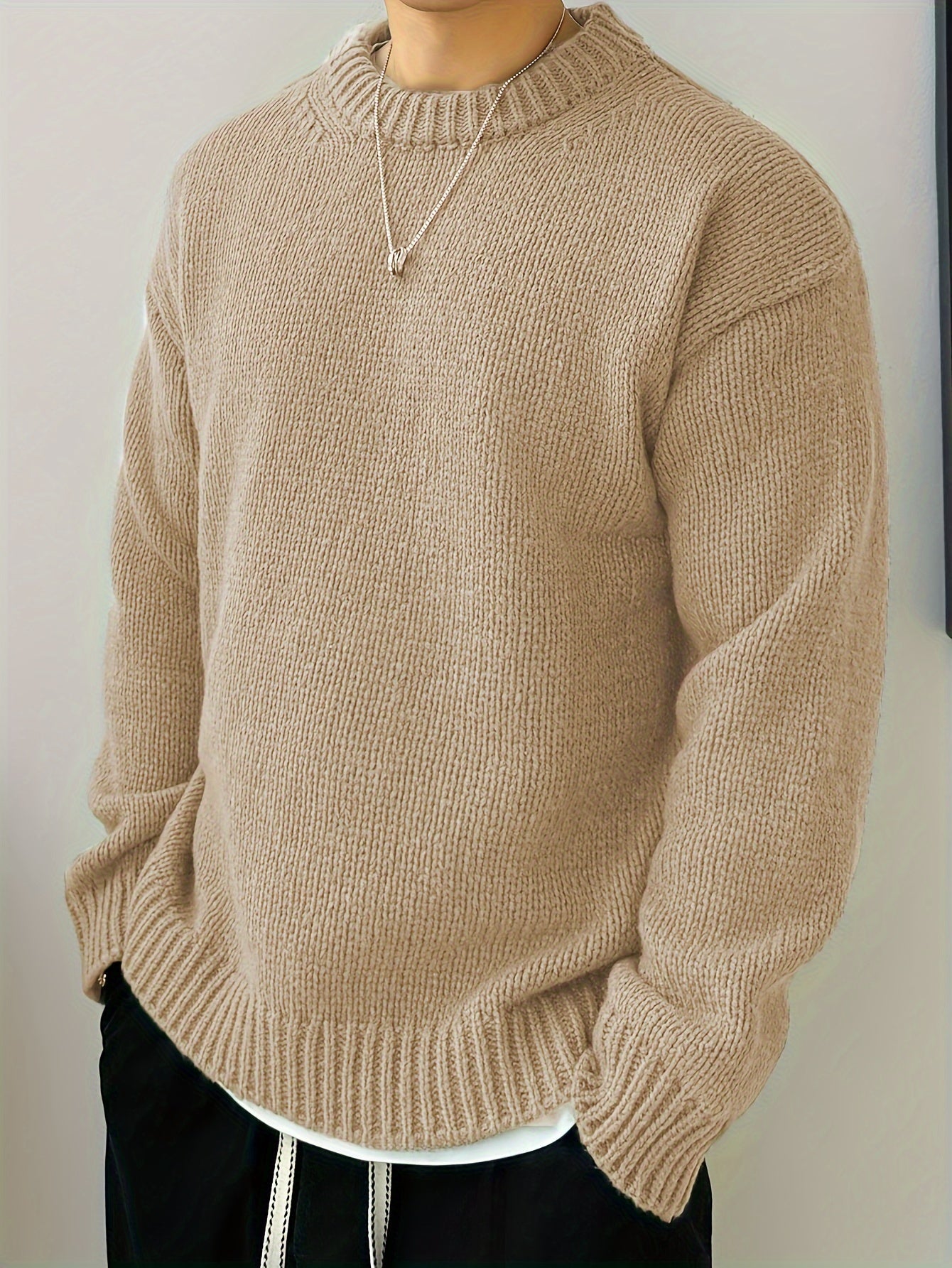 Textured Knit Oversized Crewneck Sweater - Harren Cole