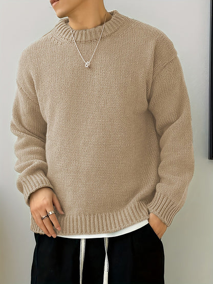 Textured Knit Oversized Crewneck Sweater - Harren Cole