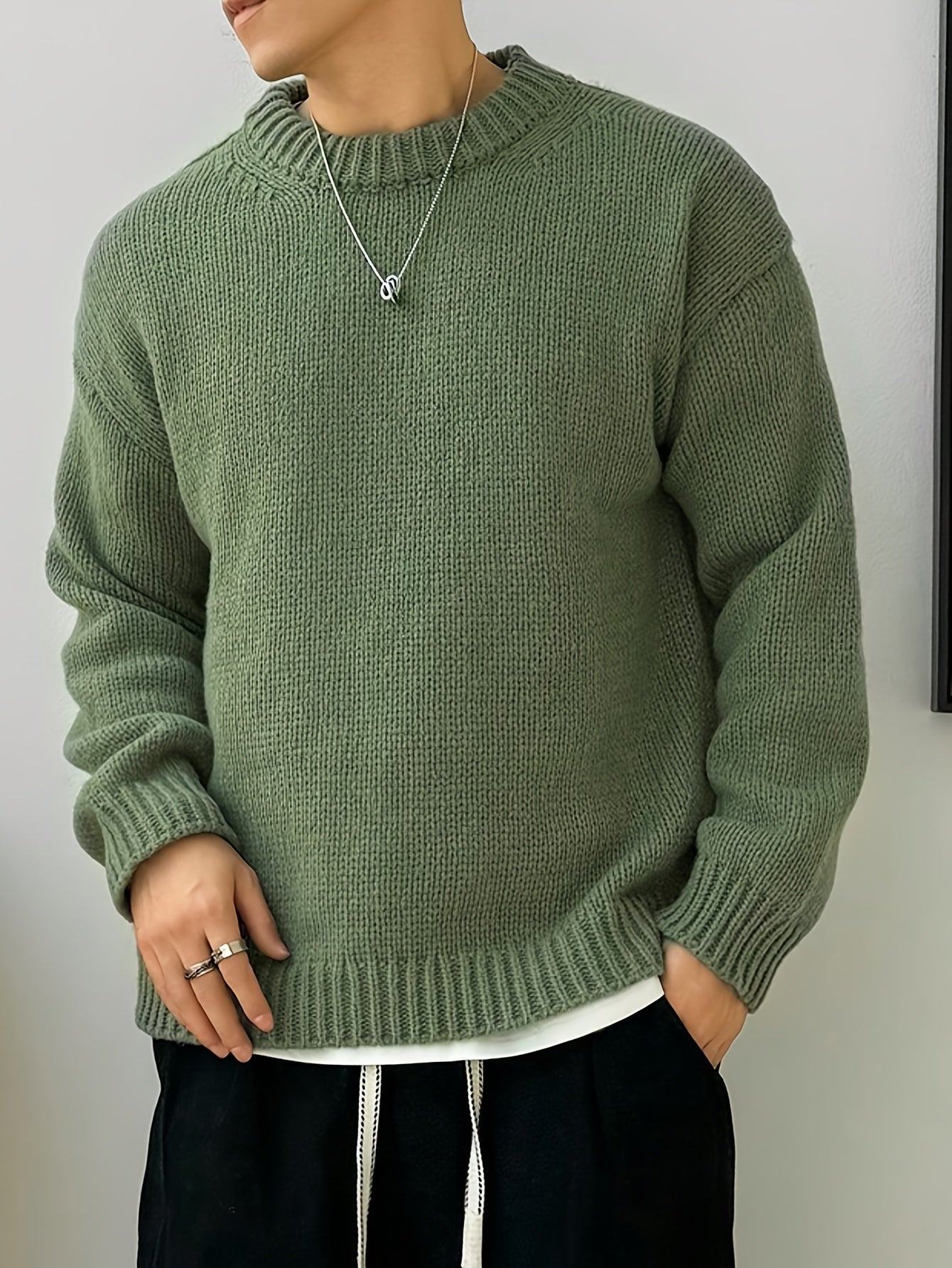 Textured Knit Oversized Crewneck Sweater - Harren Cole