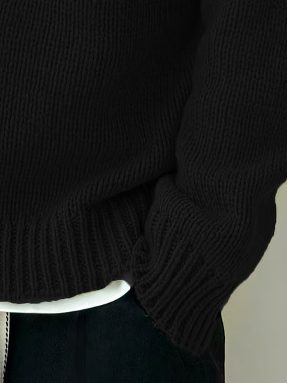 Textured Knit Oversized Crewneck Sweater - Harren Cole