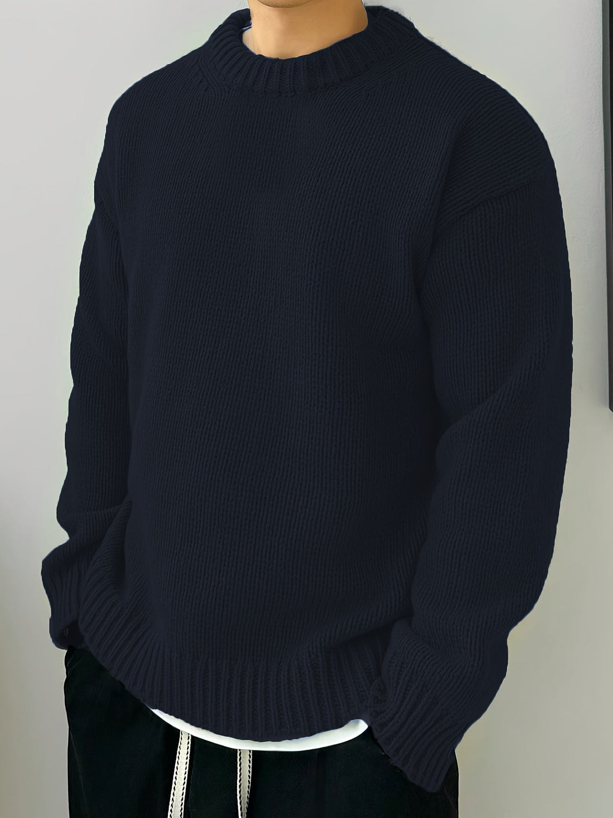 Textured Knit Oversized Crewneck Sweater - Harren Cole