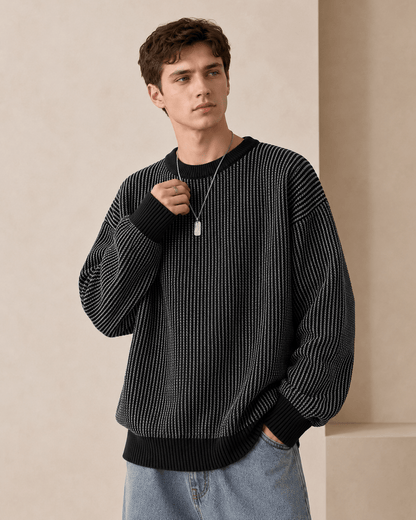 Textured Stripe Crewneck Sweater - Harren Cole