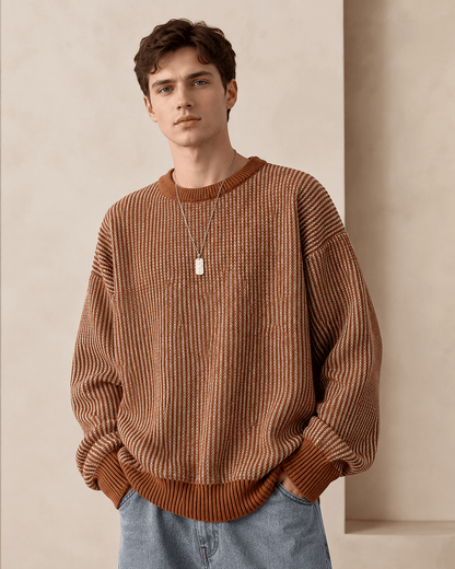 Textured Stripe Crewneck Sweater - Harren Cole