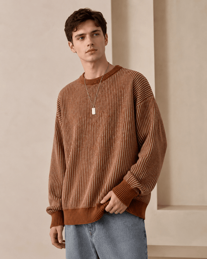 Textured Stripe Crewneck Sweater - Harren Cole