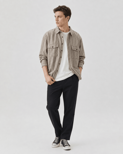 Textured Striped Button-Up Overshirt - Harren Cole