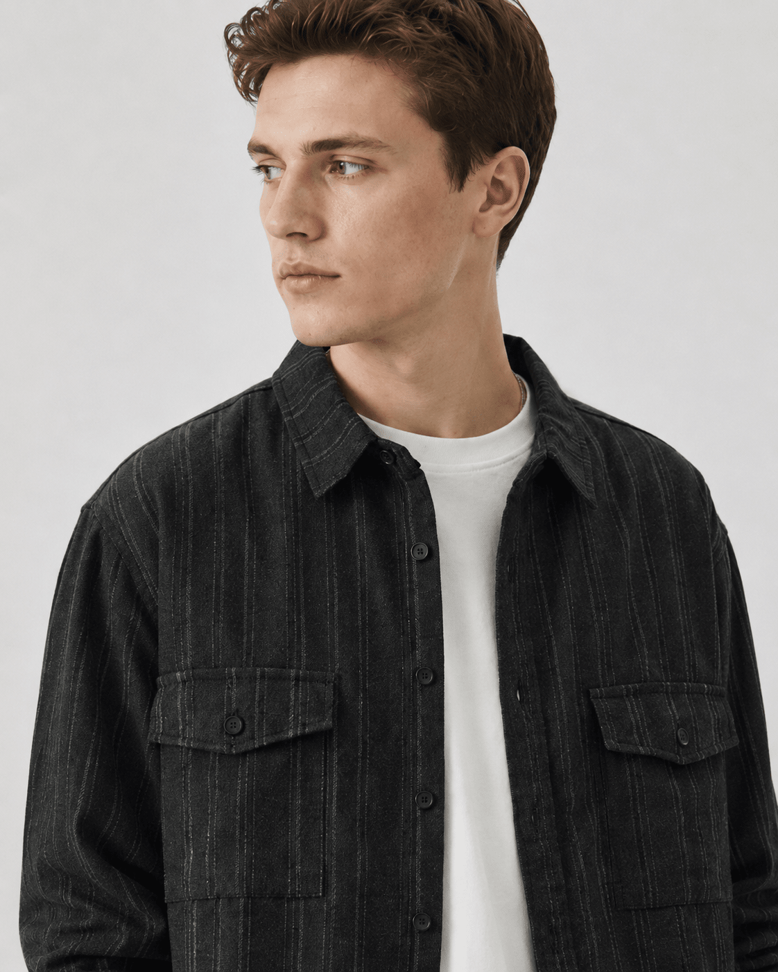 Textured Striped Button-Up Overshirt - Harren Cole