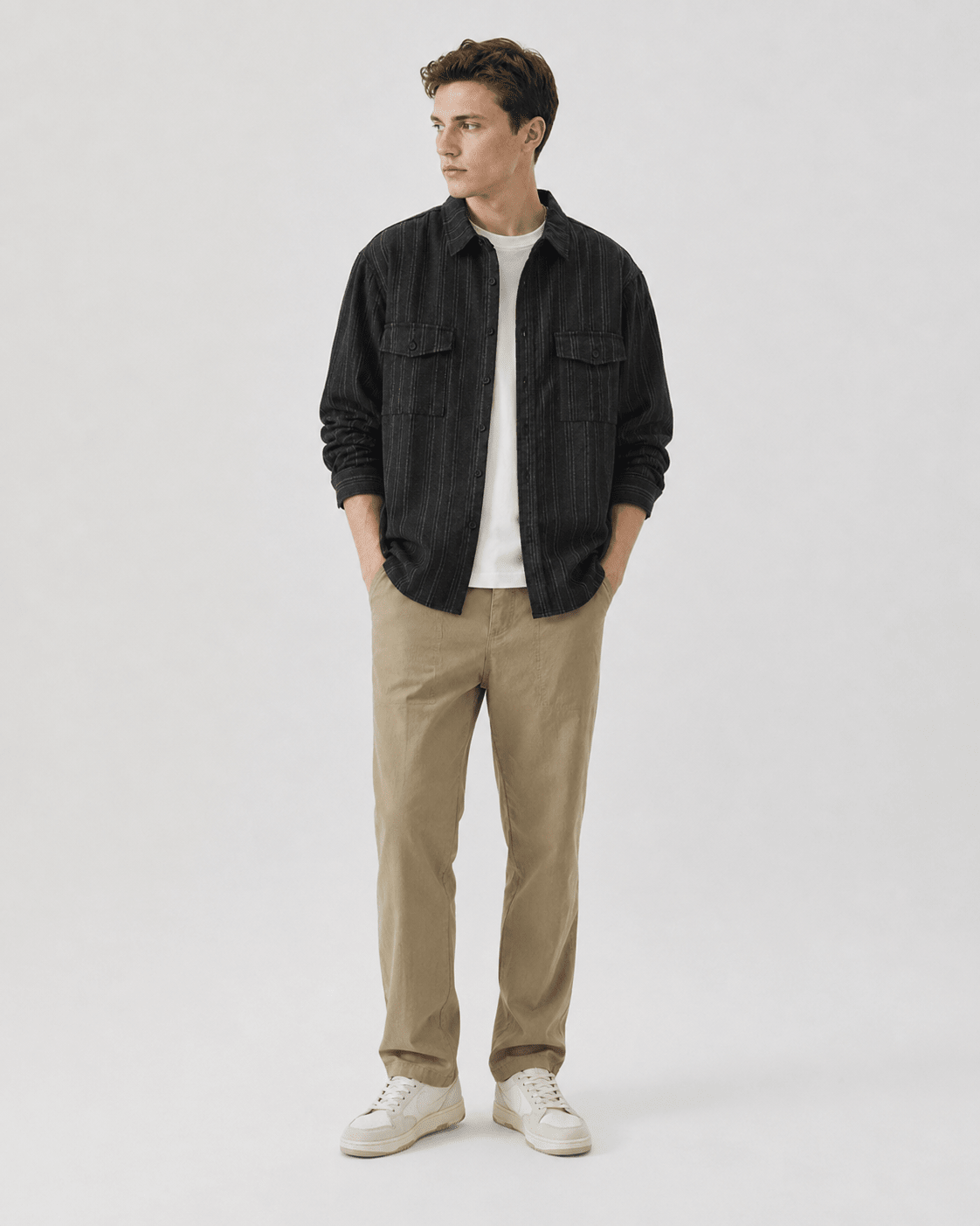 Textured Striped Button-Up Overshirt - Harren Cole