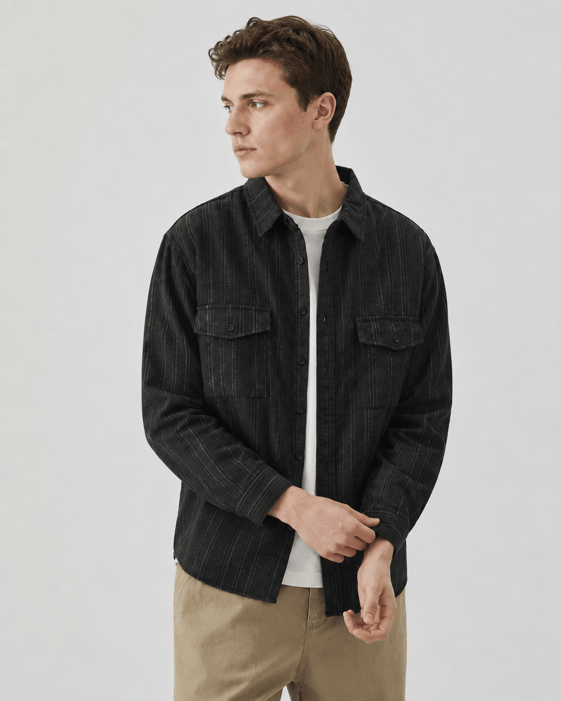 Textured Striped Button-Up Overshirt - Harren Cole