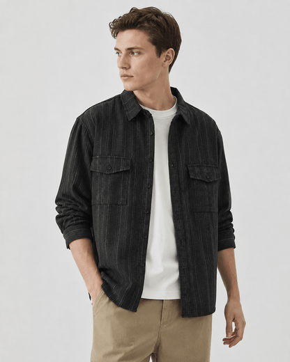 Textured Striped Button-Up Overshirt - Harren Cole