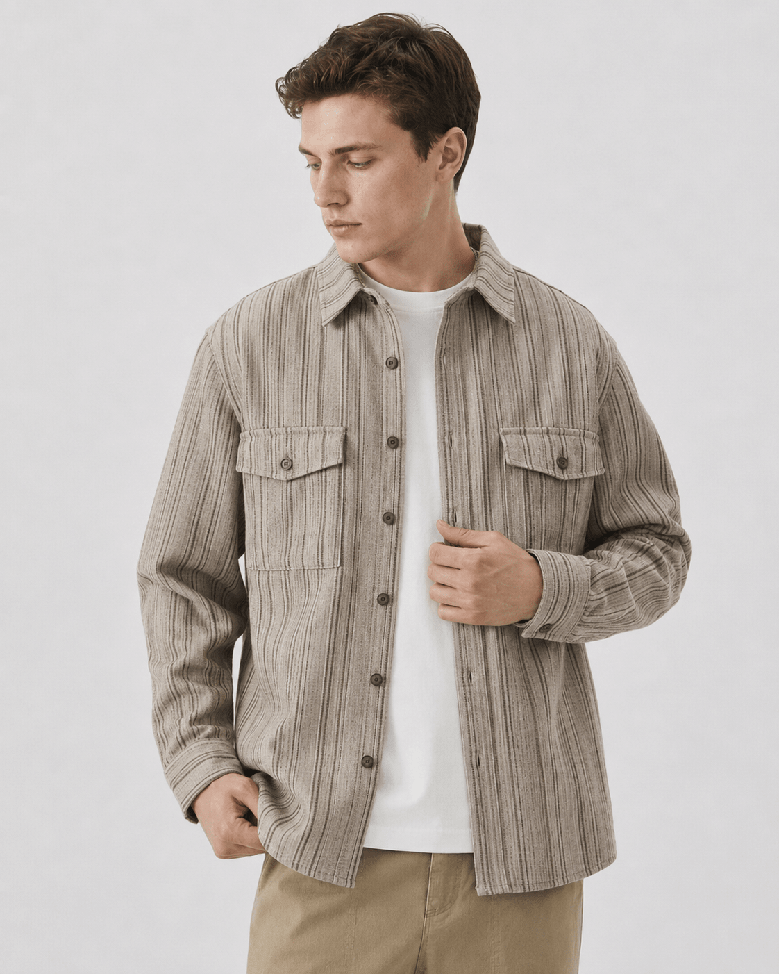 Textured Striped Button-Up Overshirt - Harren Cole