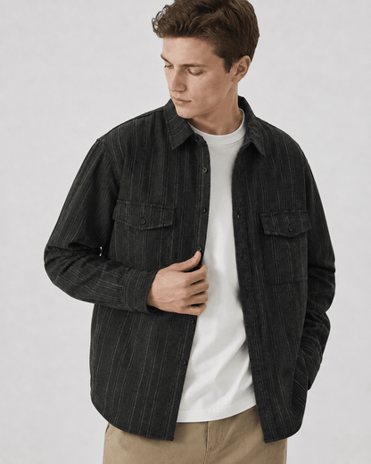 Textured Striped Button-Up Overshirt - Harren Cole