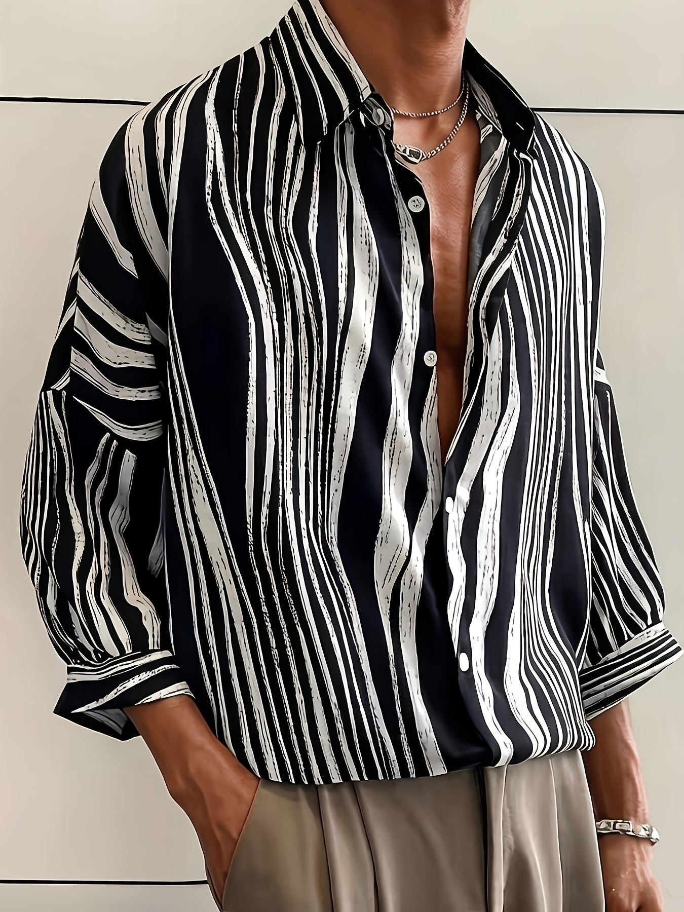Vertical Print Short Sleeve Resort Shirt - Harren Cole