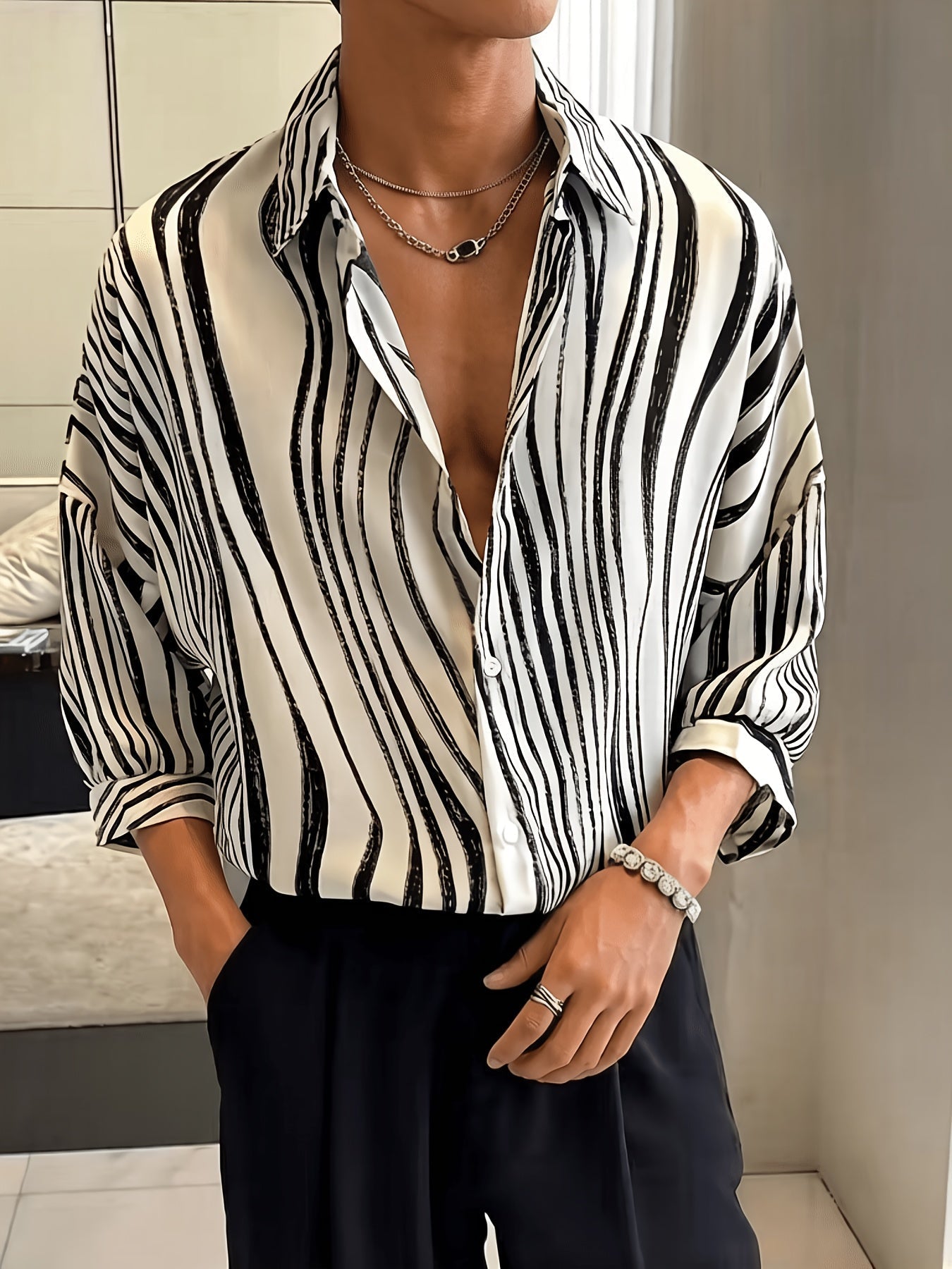 Vertical Print Short Sleeve Resort Shirt - Harren Cole