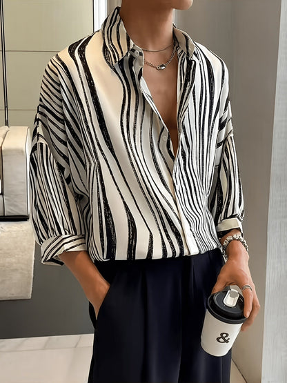 Vertical Print Short Sleeve Resort Shirt - Harren Cole