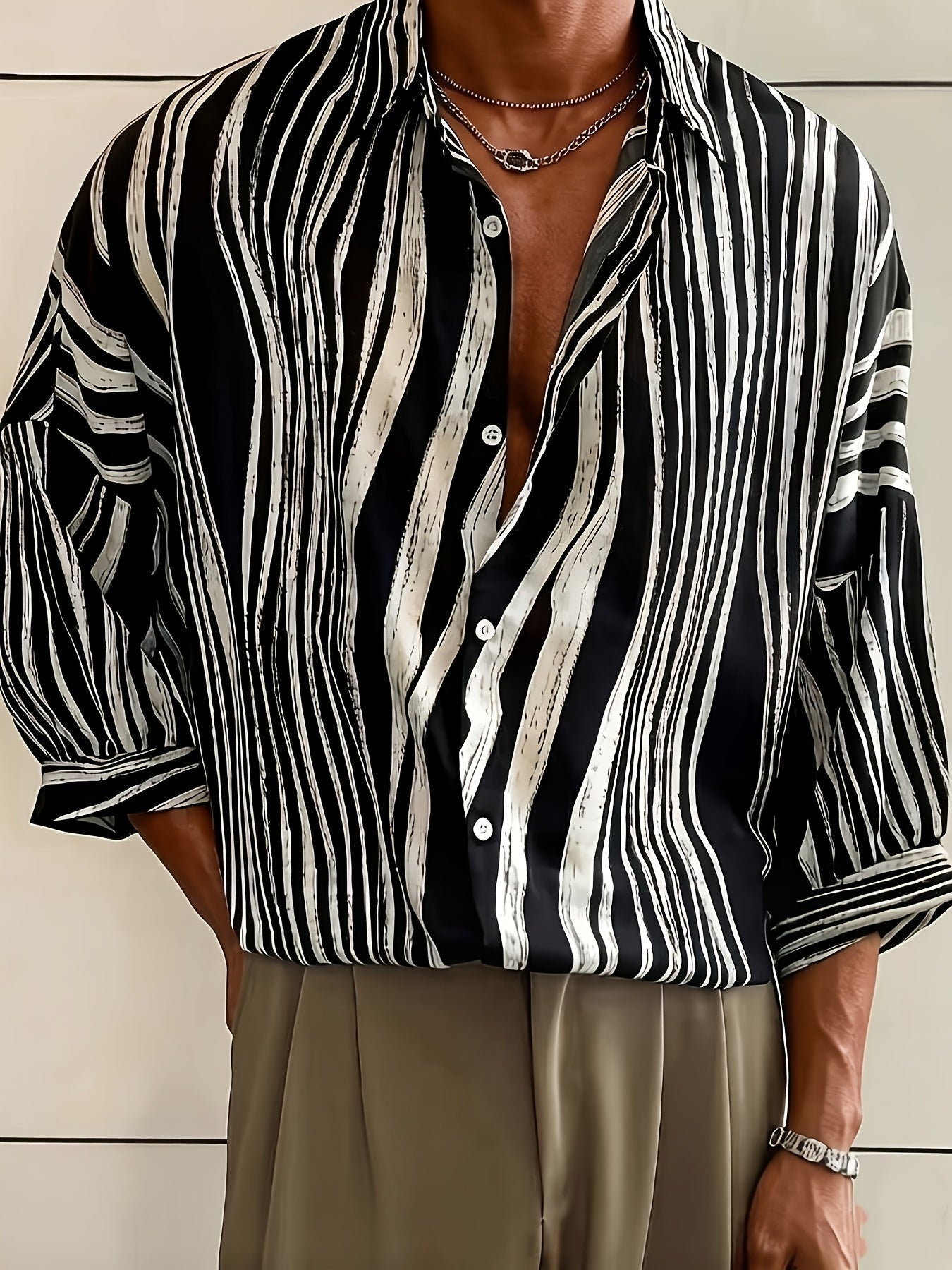 Vertical Print Short Sleeve Resort Shirt - Harren Cole