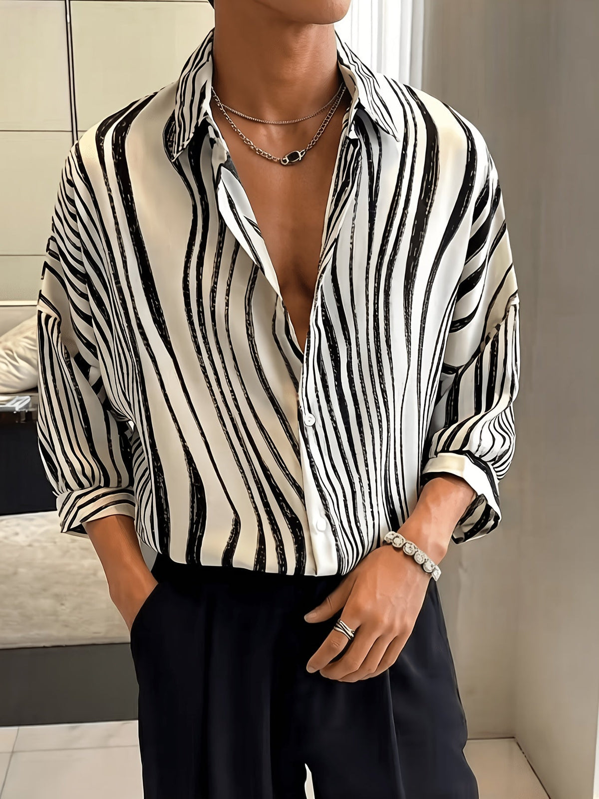 Vertical Print Short Sleeve Resort Shirt - Harren Cole