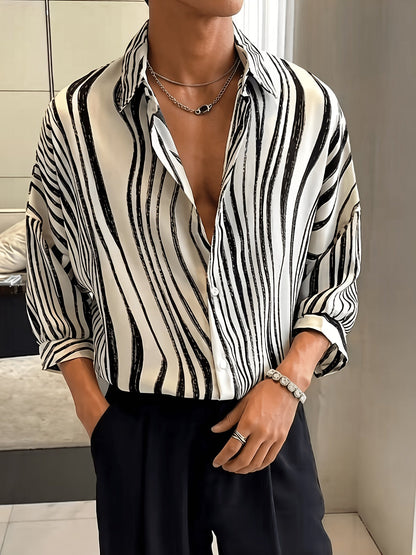 Vertical Print Short Sleeve Resort Shirt - Harren Cole