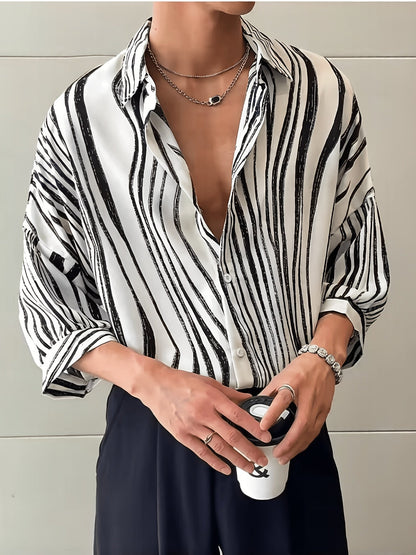 Vertical Print Short Sleeve Resort Shirt - Harren Cole