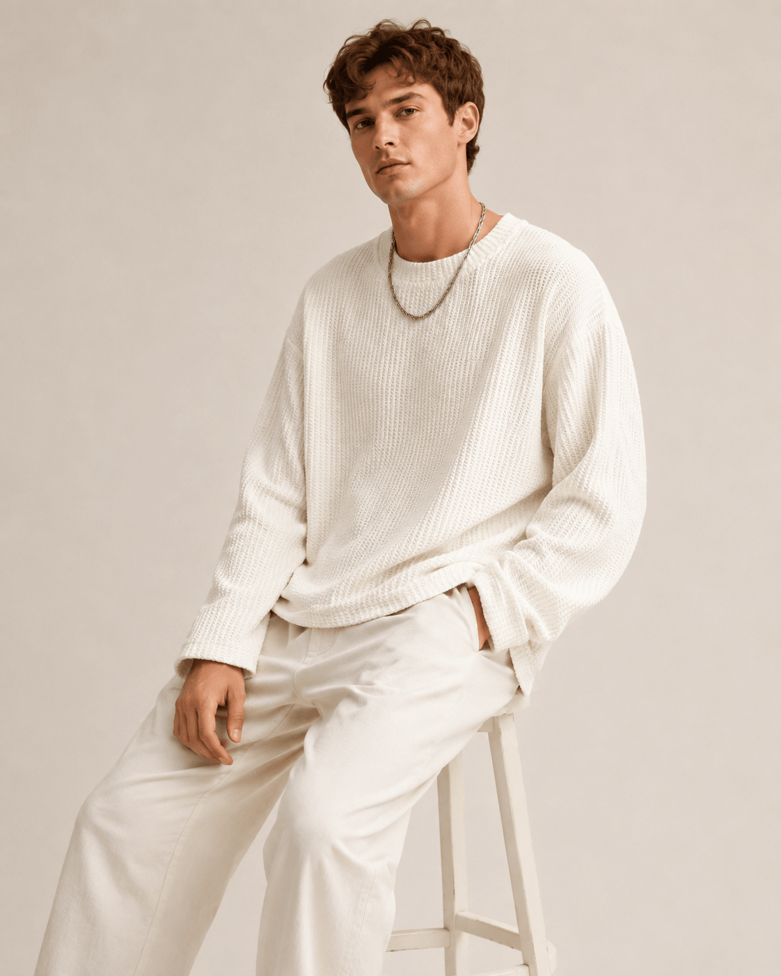 Waffle Texture Relaxed Fit Pullover - Harren Cole