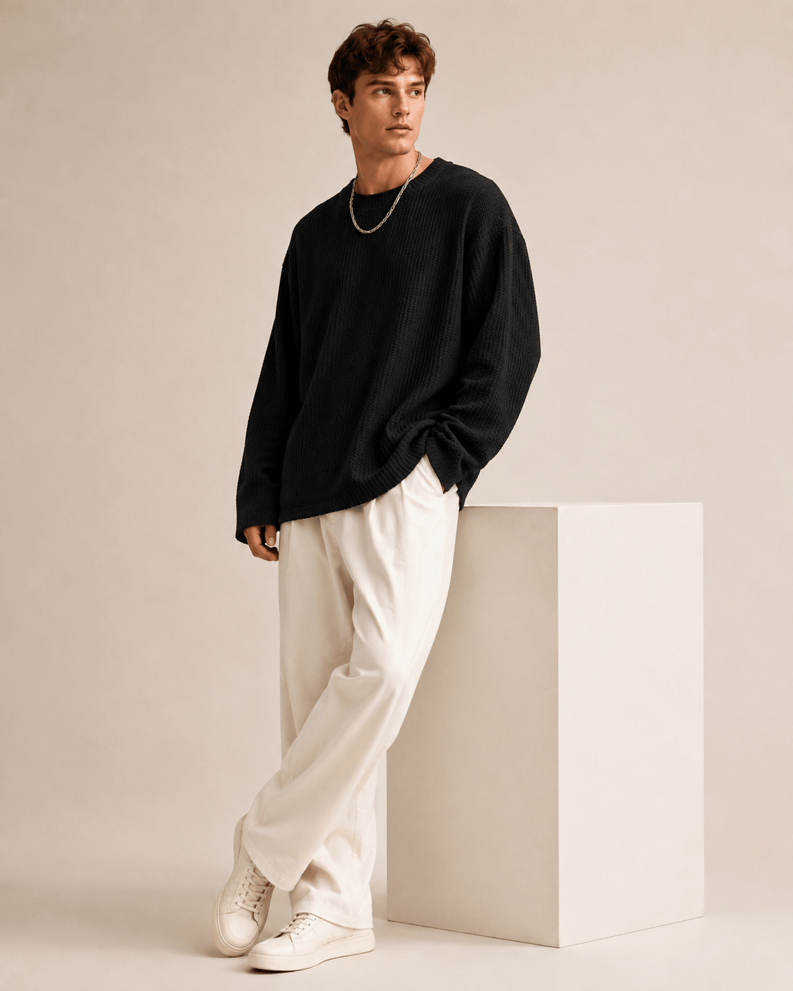 Waffle Texture Relaxed Fit Pullover - Harren Cole