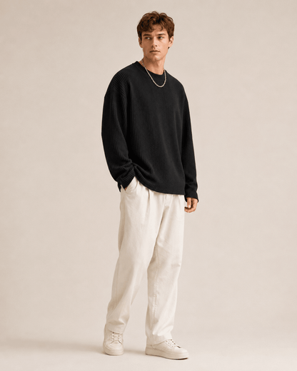 Waffle Texture Relaxed Fit Pullover - Harren Cole