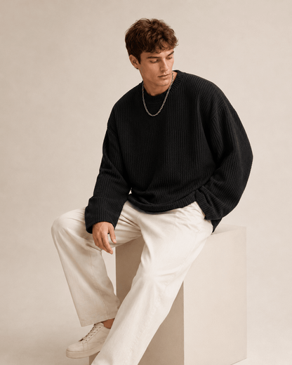 Waffle Texture Relaxed Fit Pullover - Harren Cole