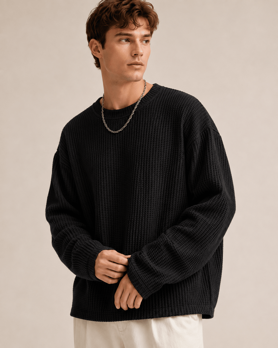 Waffle Texture Relaxed Fit Pullover - Harren Cole