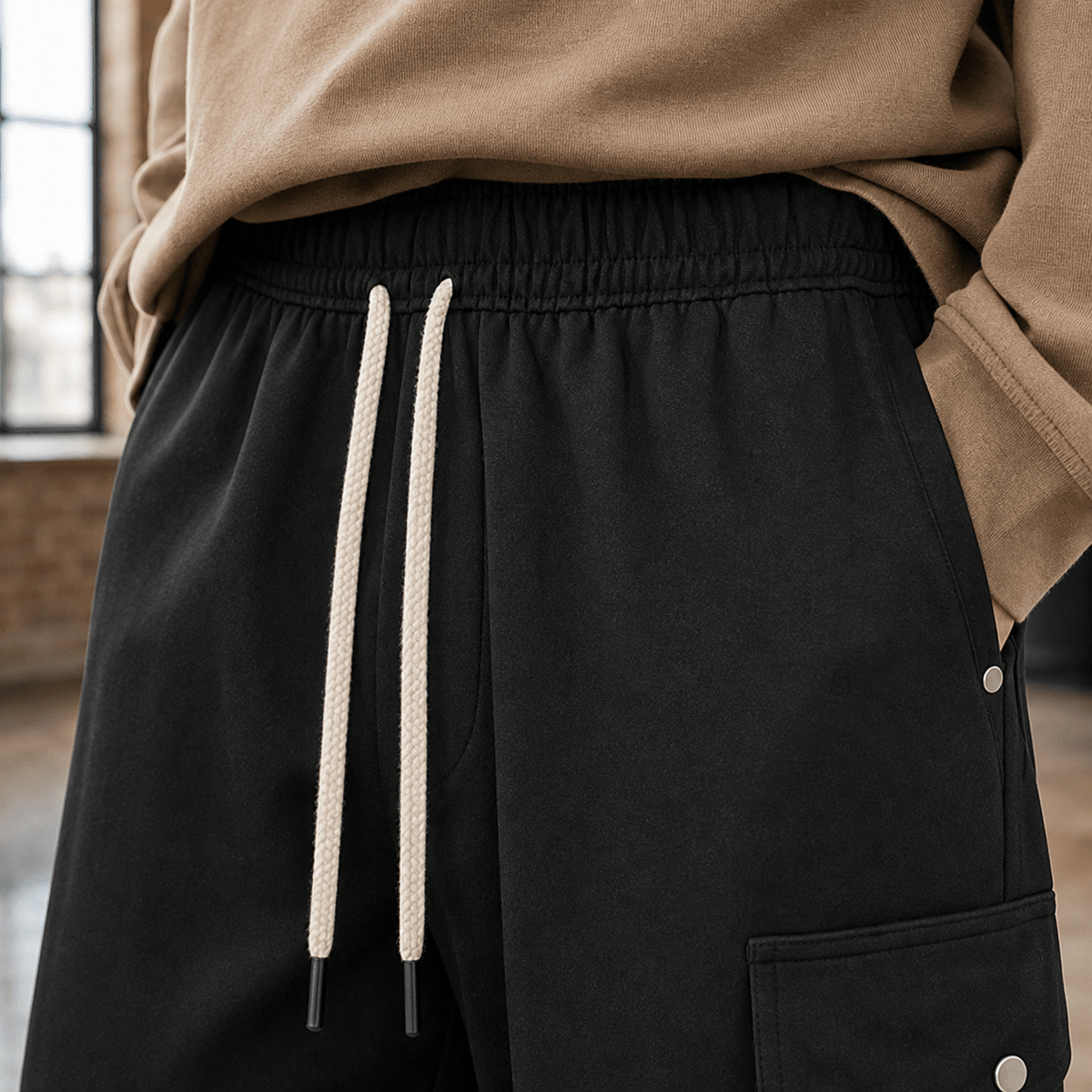 Wide-Leg Cargo Pants With Drawstring Waist - Harren Cole