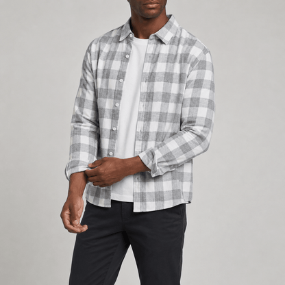 Woven Check Button-Down Shirt Grey and Blue - Harren Cole